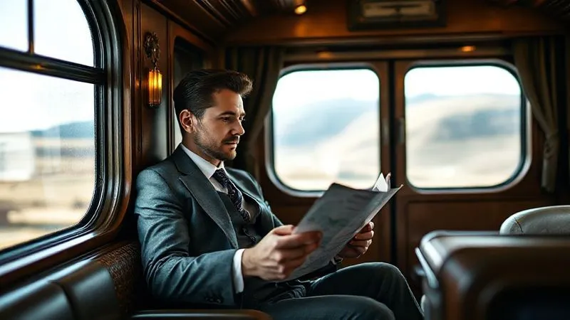 A photorealistic image of a vintage luxury train car interior, impeccably furnished, with a well-dressed passenger calmly reviewing a map or digital itinerary, a subtle glow of a device indicating preparation, an external landscape blurred in the window, symbolizing journey planning and resilience against the unforeseen. Professional photography, 8K, cinematic lighting, sharp focus on the traveler and interior details, depth of field. A photorealistic image of a vintage luxury train car interior, impeccably furnished, with a well-dressed passenger calmly reviewing a map or digital itinerary, a subtle glow of a device indicating preparation, an external landscape blurred in the window, symbolizing journey planning and resilience against the unforeseen. Professional photography, 8K, cinematic lighting, sharp focus on the traveler and interior details, depth of field.