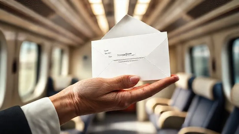 A photorealistic image of a hand extending a crisp, elegant envelope or a digital screen displaying a confirmation of resolution, symbolizing successful claim resolution or compensation. The background features a subtle, blurred luxury train interior. Professional photography, 8K, cinematic lighting, sharp focus on the hand and document, depth of field. A photorealistic image of a hand extending a crisp, elegant envelope or a digital screen displaying a confirmation of resolution, symbolizing successful claim resolution or compensation. The background features a subtle, blurred luxury train interior. Professional photography, 8K, cinematic lighting, sharp focus on the hand and document, depth of field.
