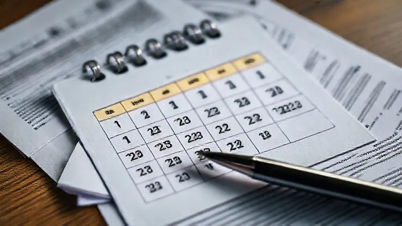 A photorealistic image of a calendar with highlighted dates for permit renewals, surrounded by documents and a pen, symbolizing organized compliance and forward planning. Professional photography, 8K, cinematic lighting, sharp focus, depth of field, shot on a high-end DSLR.