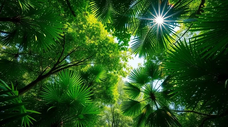 A photorealistic, professional photography, 8K, cinematic lighting, sharp focus, depth of field, shot on a high-end DSLR, of a dense, vibrant tropical rainforest canopy from an aerial perspective, with sunlight dappling through the leaves, emphasizing lush biodiversity and untouched wilderness.