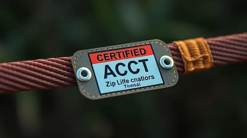 A photorealistic close-up of a certified zip line harness with an ACCT certification tag clearly visible, professional photography, 8K, cinematic lighting, sharp focus, depth of field, shot on a high-end DSLR. A photorealistic close-up of a certified zip line harness with an ACCT certification tag clearly visible, professional photography, 8K, cinematic lighting, sharp focus, depth of field, shot on a high-end DSLR.