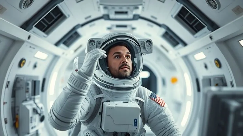 A photorealistic image of an astronaut in a futuristic, clean orbital spacecraft interior, gently performing head movements while looking at a fixed point. The environment is bright and sterile, emphasizing safety and control. Professional photography, 8K, cinematic lighting, sharp focus on the astronaut, depth of field blurring the background, shot on a high-end DSLR. A photorealistic image of an astronaut in a futuristic, clean orbital spacecraft interior, gently performing head movements while looking at a fixed point. The environment is bright and sterile, emphasizing safety and control. Professional photography, 8K, cinematic lighting, sharp focus on the astronaut, depth of field blurring the background, shot on a high-end DSLR.