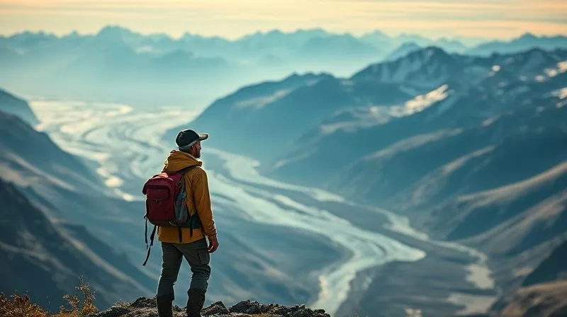 Photorealistic, professional photography, 8K, cinematic lighting, sharp focus, depth of field, shot on a high-end DSLR. A lone hiker, resembling a professional in rugged outdoor gear, stands at a breathtaking overlook in Patagonia, with vast mountains and glaciers in the background. The figure is small against the grandeur of nature, gazing thoughtfully into the distance. The lighting is dramatic and inspiring, capturing a sense of profound peace and discovery.